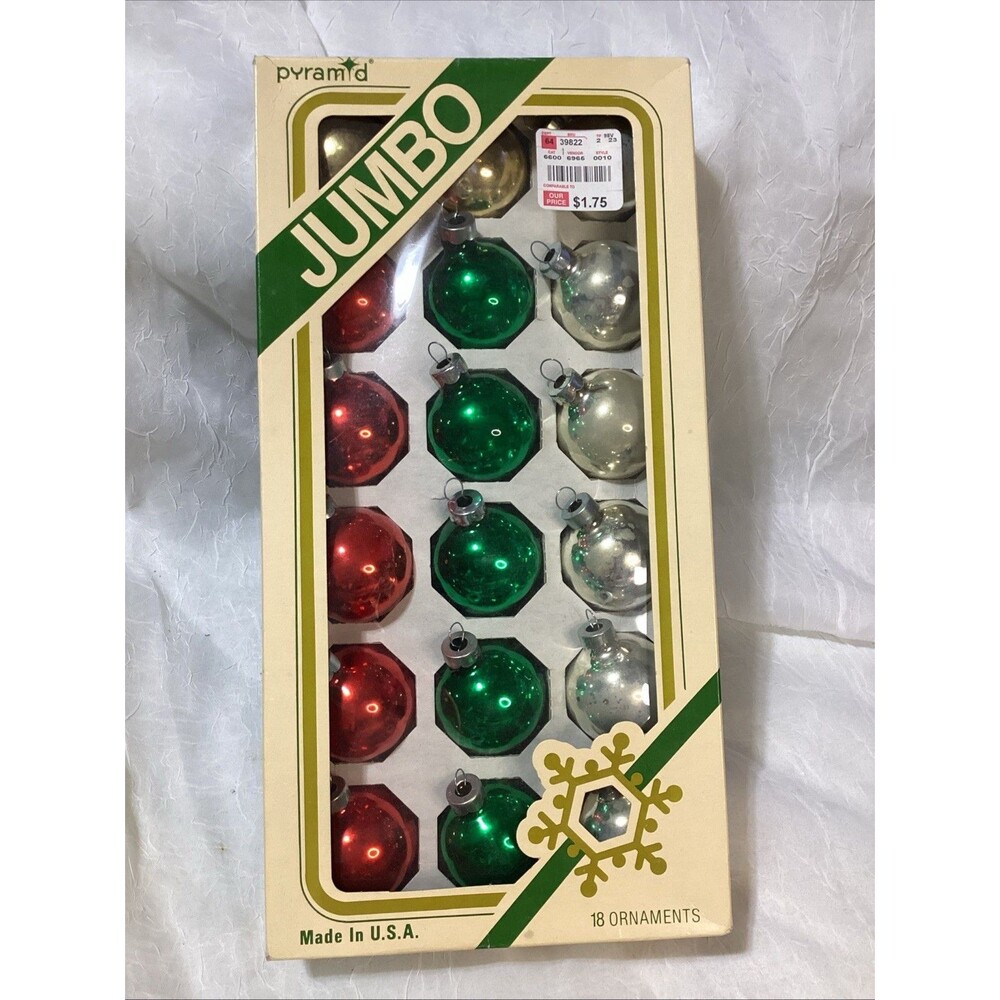 Vintage Pyramid Glass Jumbo Christmas Ornaments Sets of 18 USA Made 1970s-80s